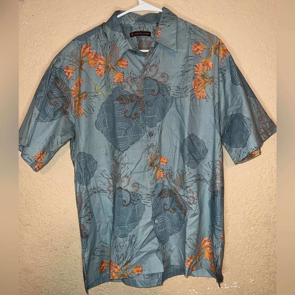 Tori Richard Blue and Orange Floral Men's Shirt